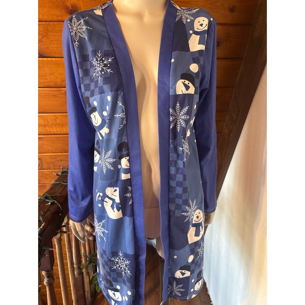 SHEIN Womens XL US 12 Blue Snowman Christmas Cardigan Long Holiday Duster